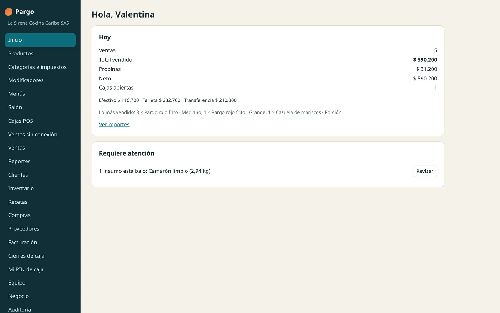 Back office: daily summary and inventory alerts