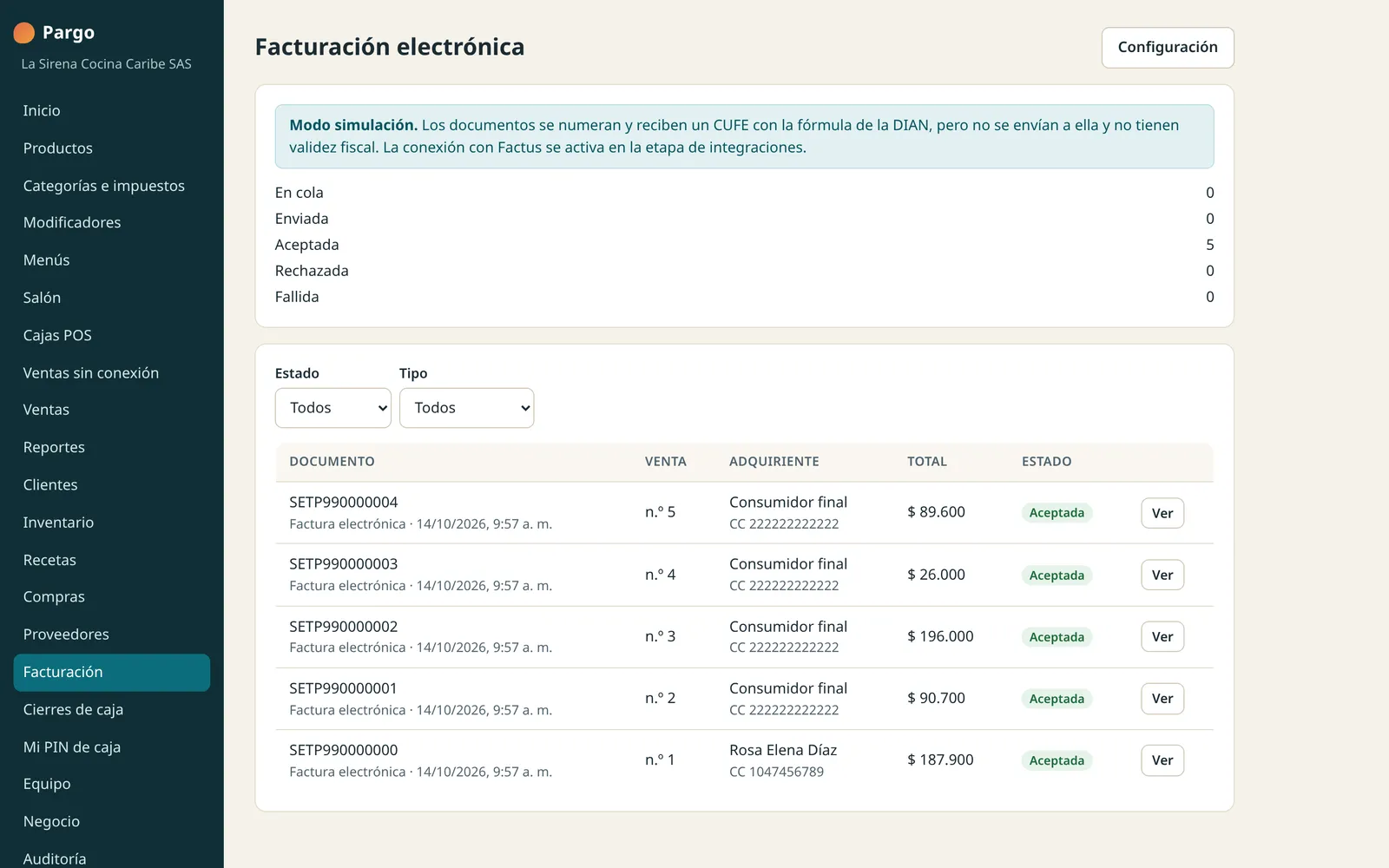 Accepted electronic invoice