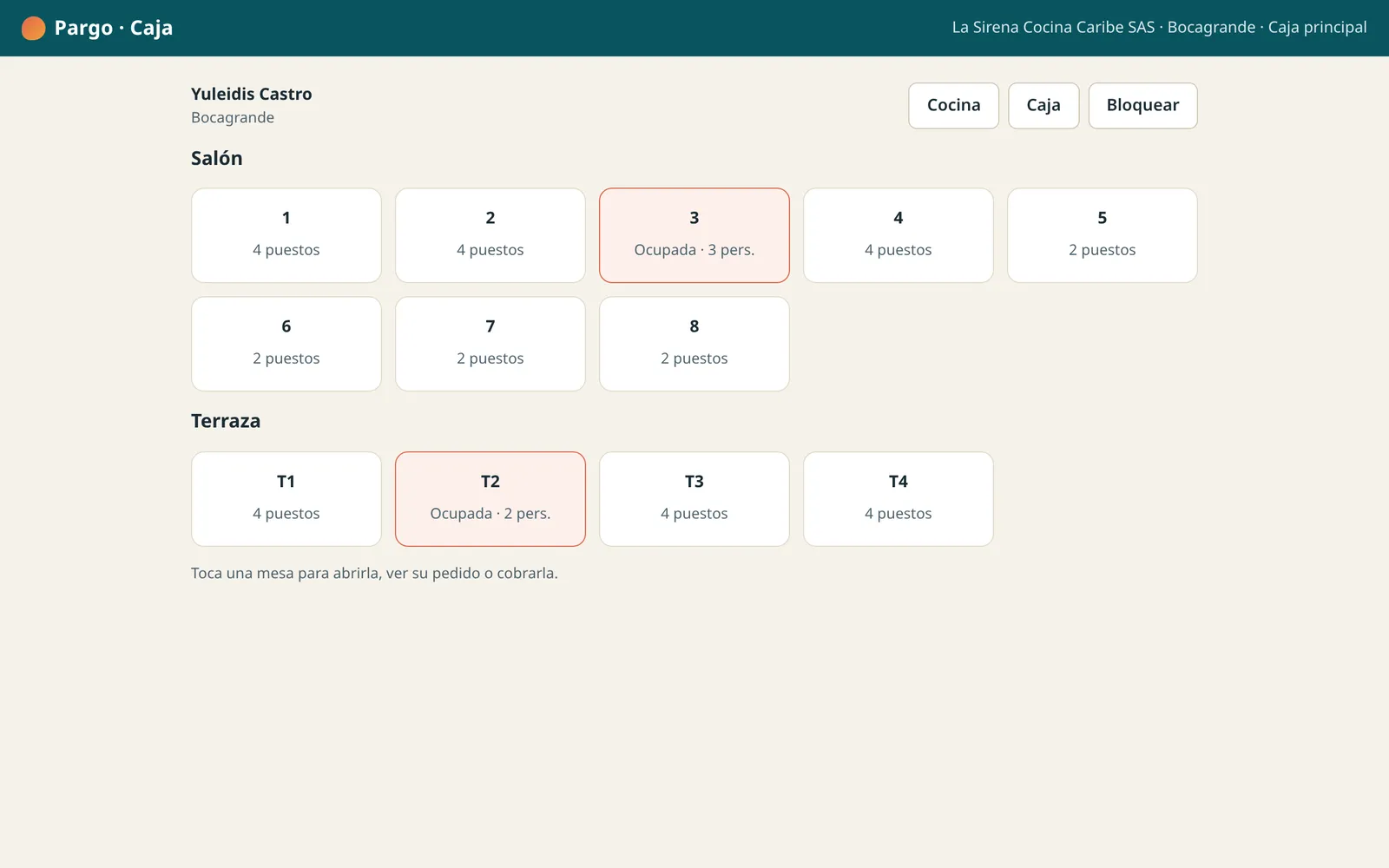 POS: floor plan by zones with occupied tables