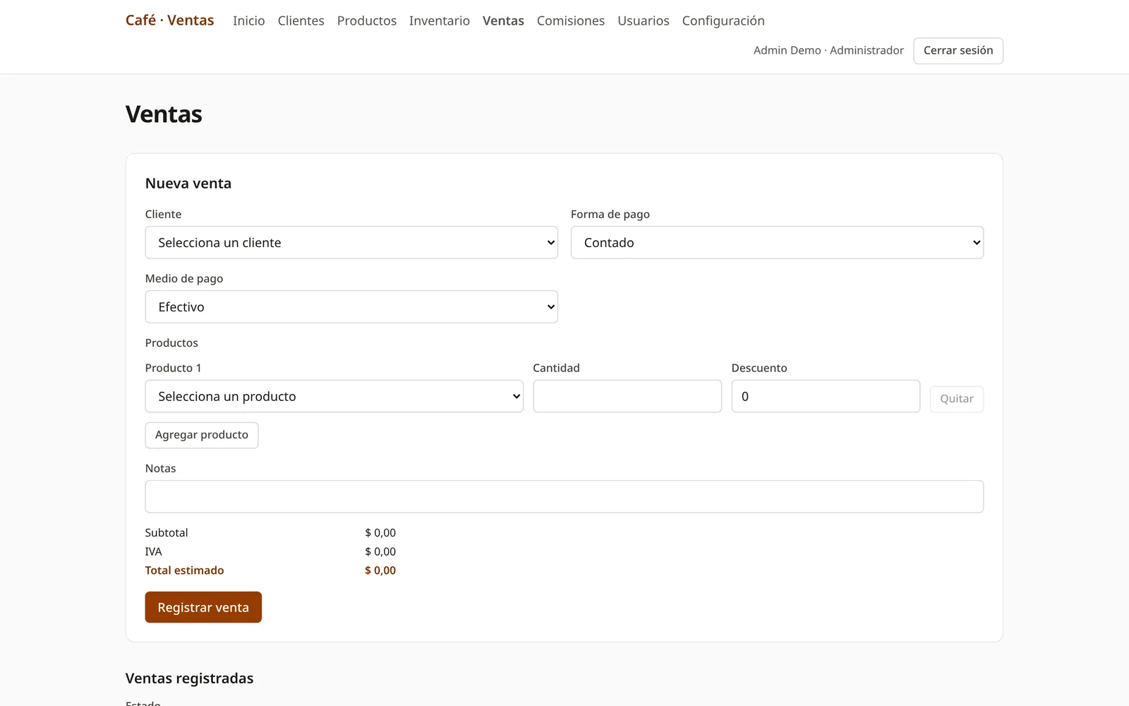 Registrar una venta con IVA calculado